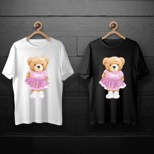 طرح لایه باز خرس تدی با لباس پرنسس صورتی برای چاپ روی انواع تیشرت